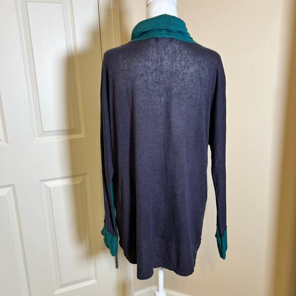 Nic + Zoe Linen Blend Essence Cowl Neck Tunic Jade Green and Navy Size Medium - Picture 4 of 8